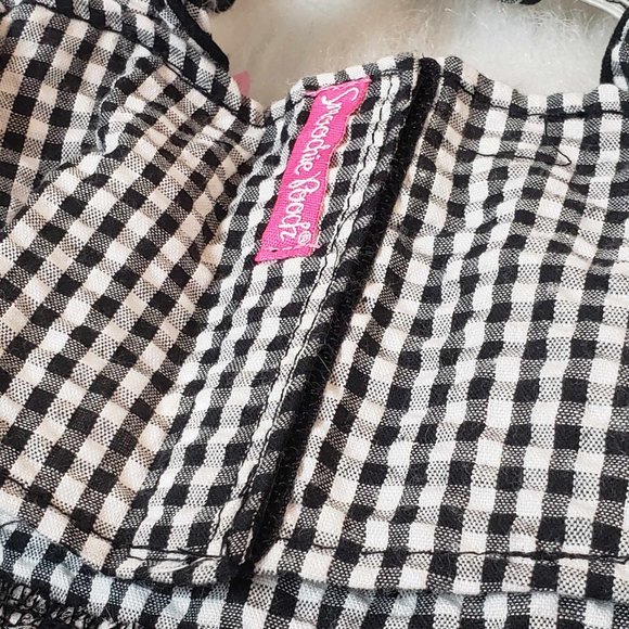 Smoochie Pooch B&W Gingham Ruffled Dog Dress Large & Pink White Polkadot Hat M/L - Picture 6 of 16